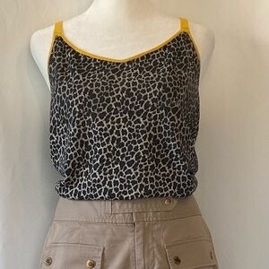 Women's Leopard Print Strappy Tank Top Neon Yellow Trim Size Medium Mobwife